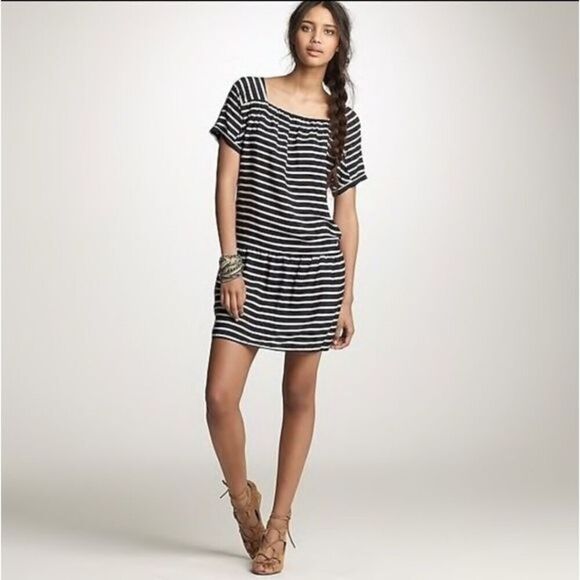 J.Crew 100% Silk Marin Sailor Mini Dress Nautical Stripe Lightweight Short Sleev - Picture 12 of 12